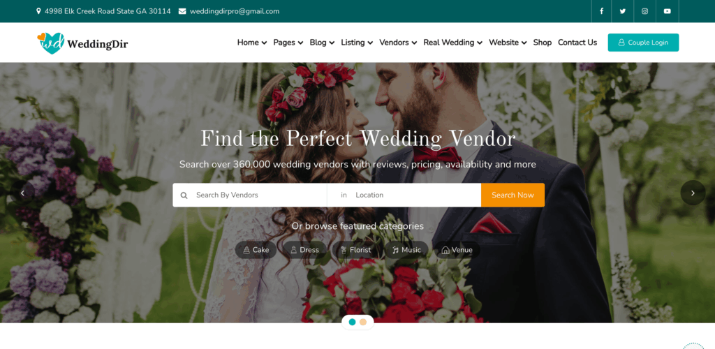 WeddingDir Vendor Directory Listing & Marketplace WordPress Theme