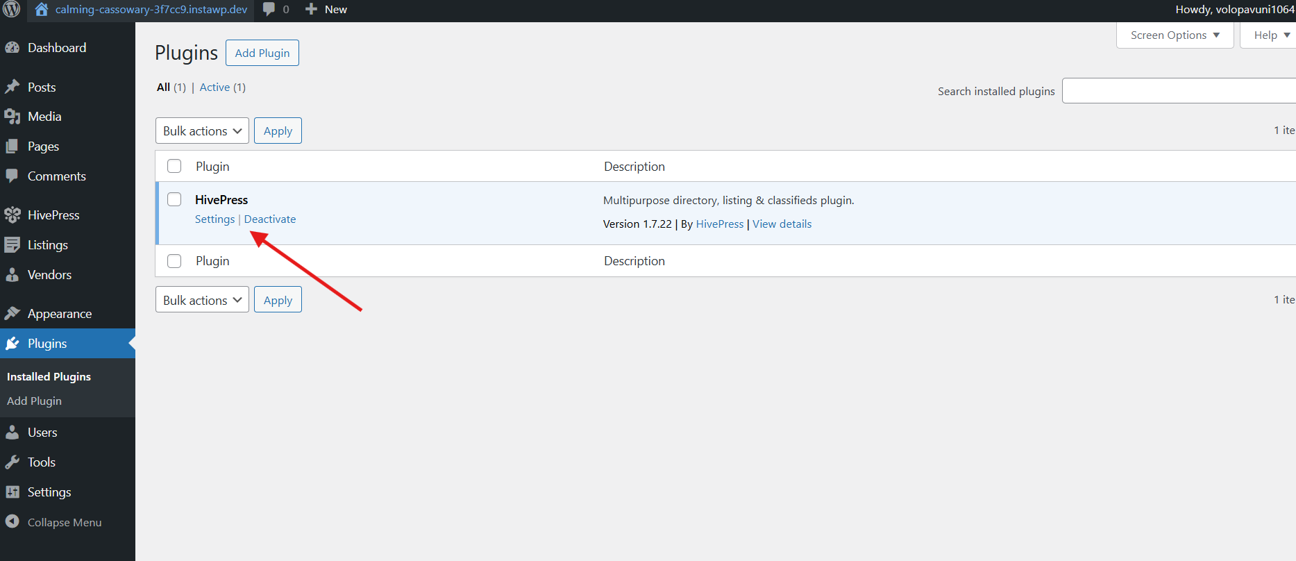 WordPress Dashboard displaying installation of HivePress.