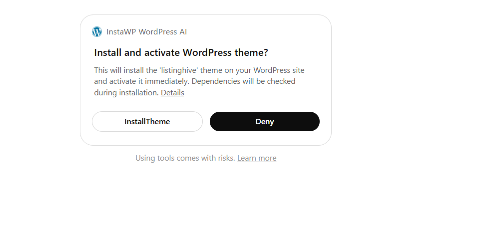 ChatGPT dialog showing popup instructions to install and activate ListingHive for a WordPress directory website