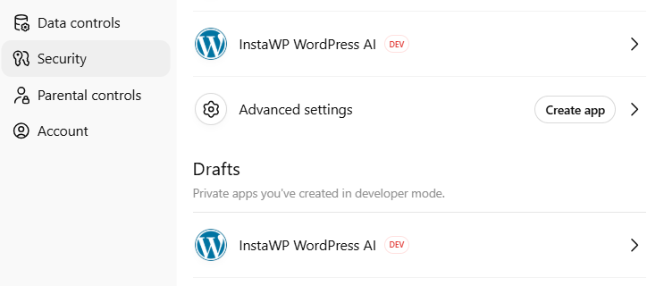 Screenshot of InstaWP AI settings screen