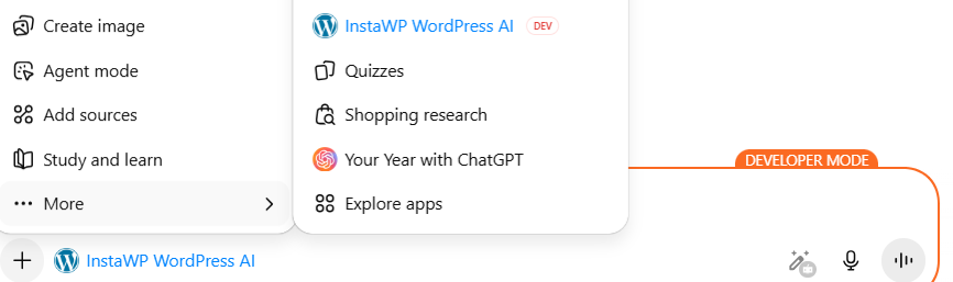 ChatGPT MCP connection selection screen