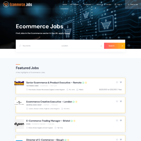 Homepage of Ecommerce Jobs site