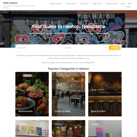 Homepage of a neighbourhood directory Hello Heaton