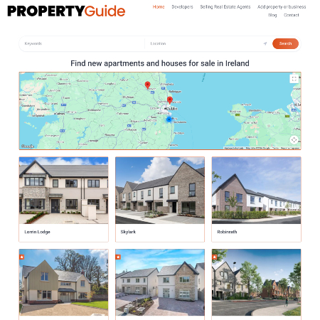 Homepage of Property Guide website