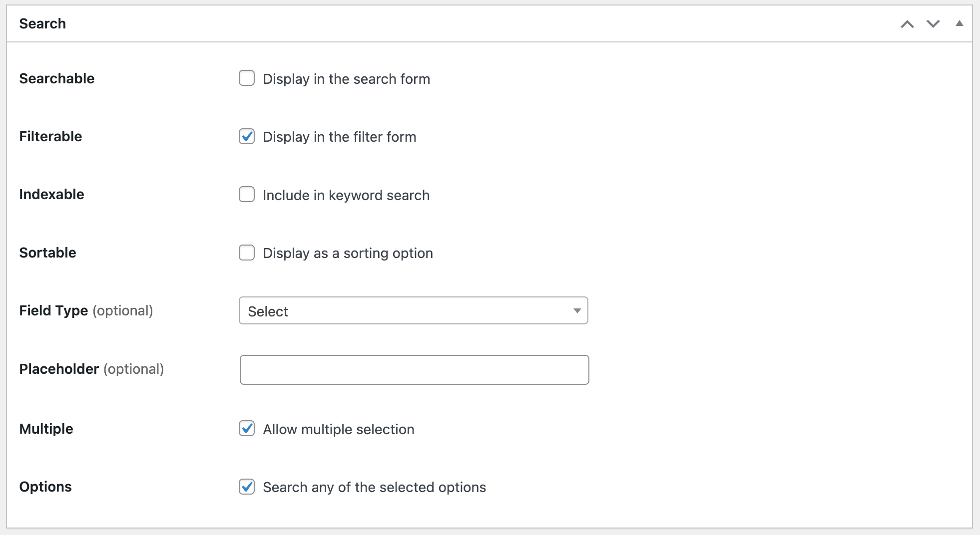 Search section of attribute settings in HivePress