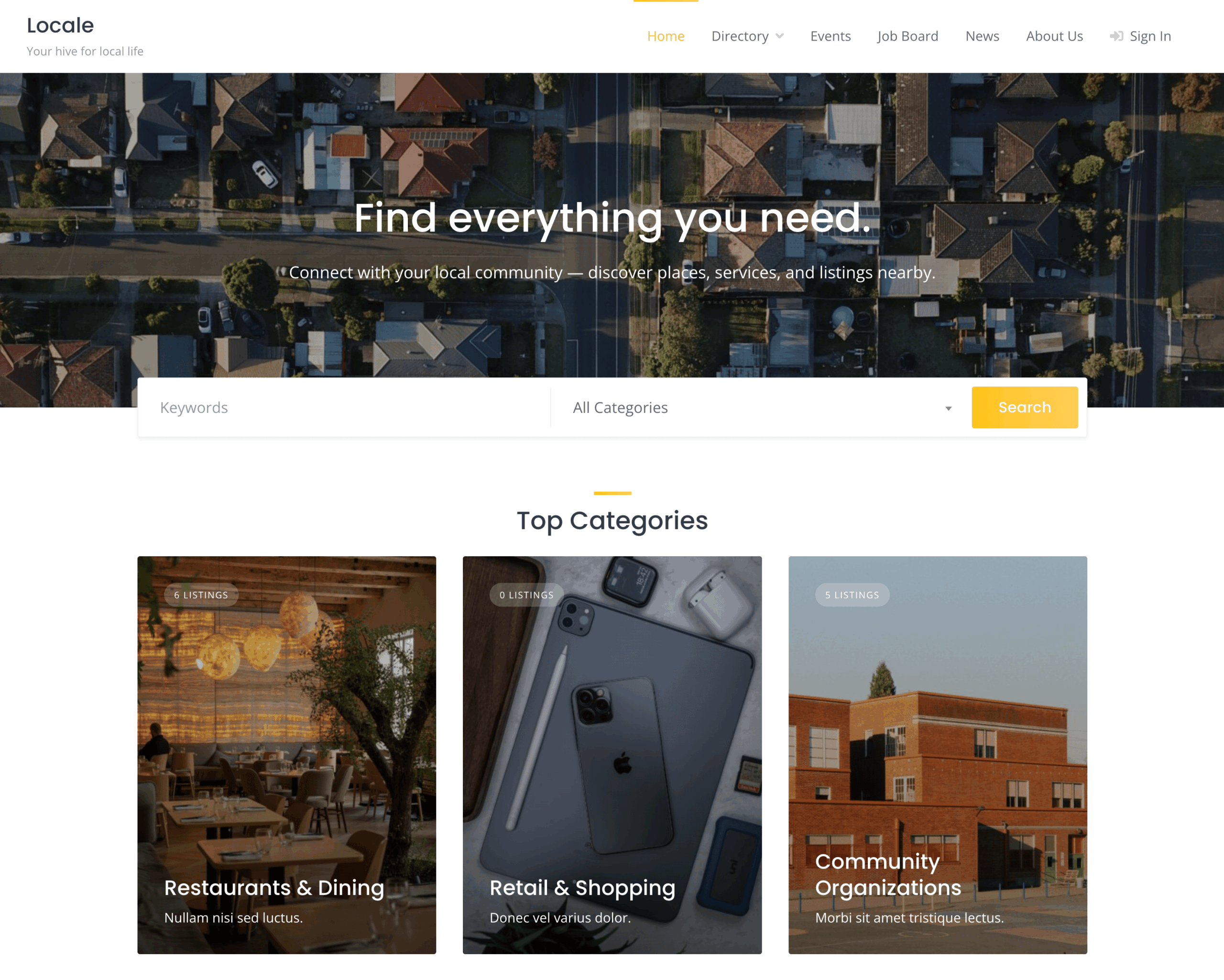 Homepage of the neighborhood directory
