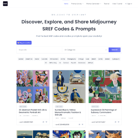 Homepage of SREF Codes Library for Midjourney