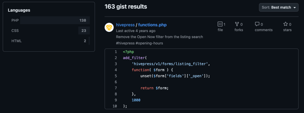 Example of the code snippet