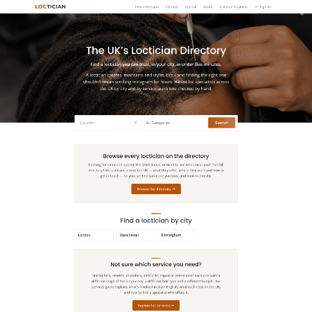 Homepage of the loctician directory