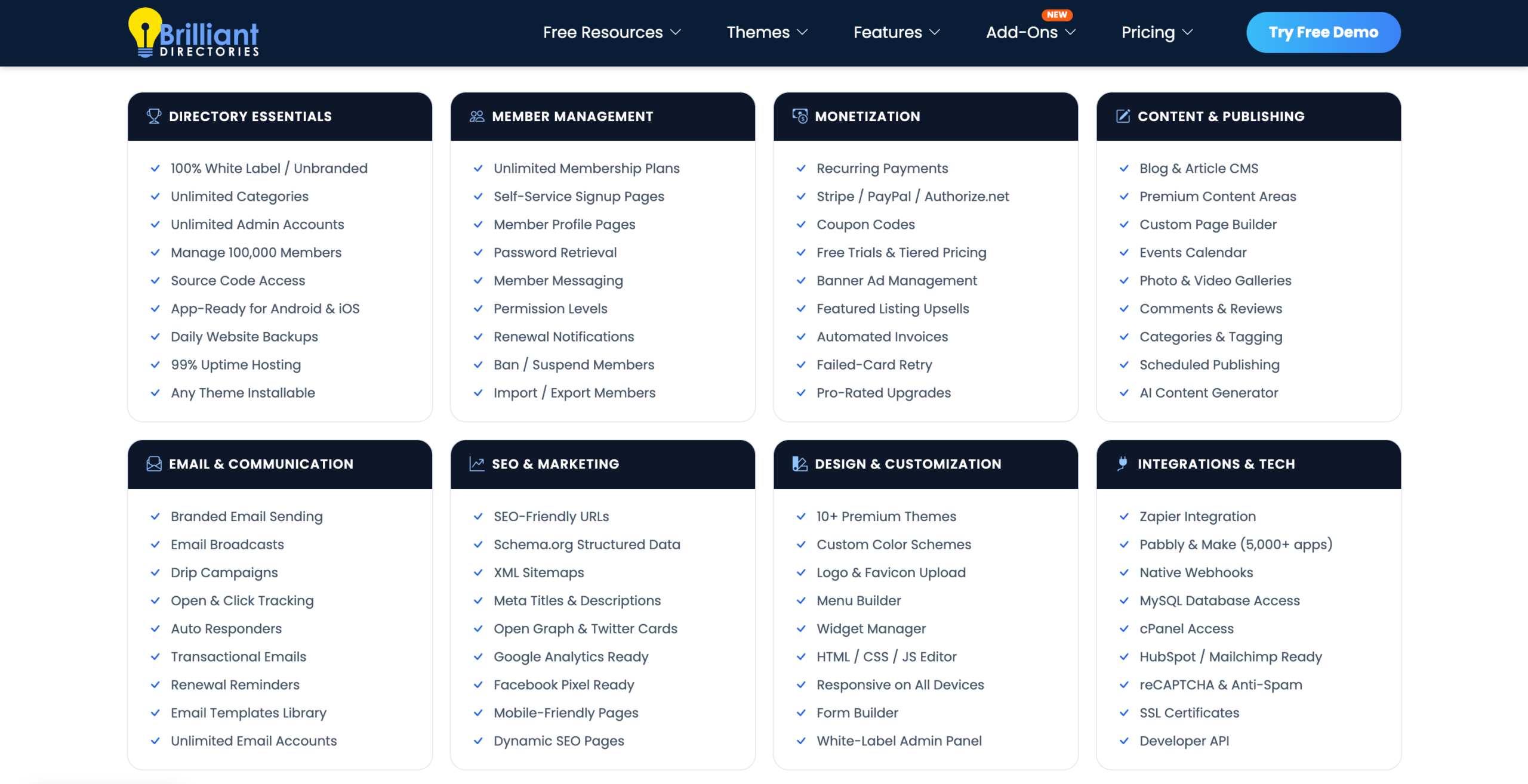 The list of Brilliant Directories features