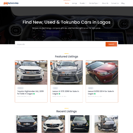 Homepage of the Buy Your Cars Naija website