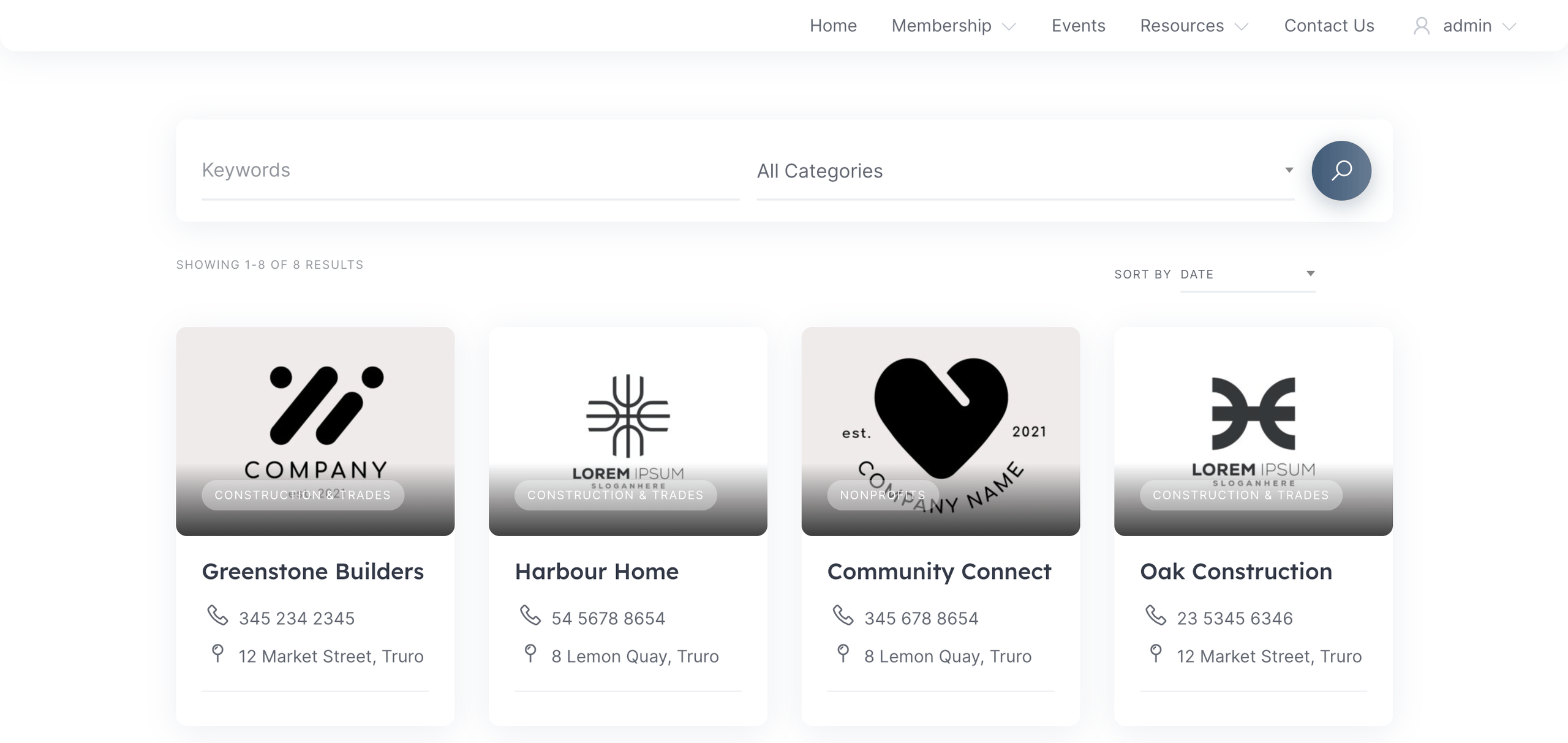 Example of a Chamber of Commerce website with a dedicated members page