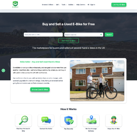 Homepage of the Ebike Seller site